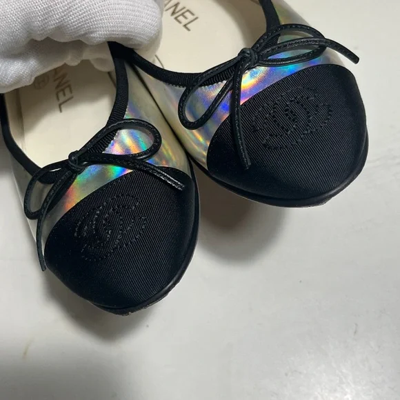 CHANEL Iridescent Ballet Flats with Black Cap Toe - Picture 2 of 16